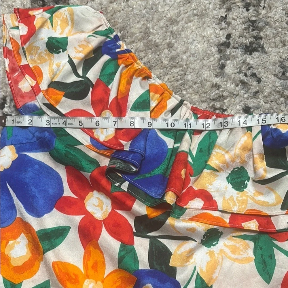Colorful and Summer TCEC Blue and Orange Asymmetrical Ruffled Blouse - Picture 7 of 9